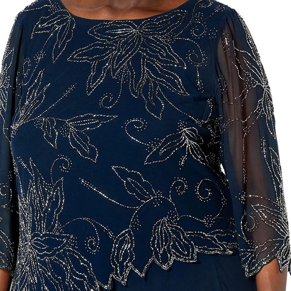 Women’s Formal Dress Plus Sz 22W Black J KARA 3/4 Sleeves Edge Bodice Mock Flare - Picture 3 of 9